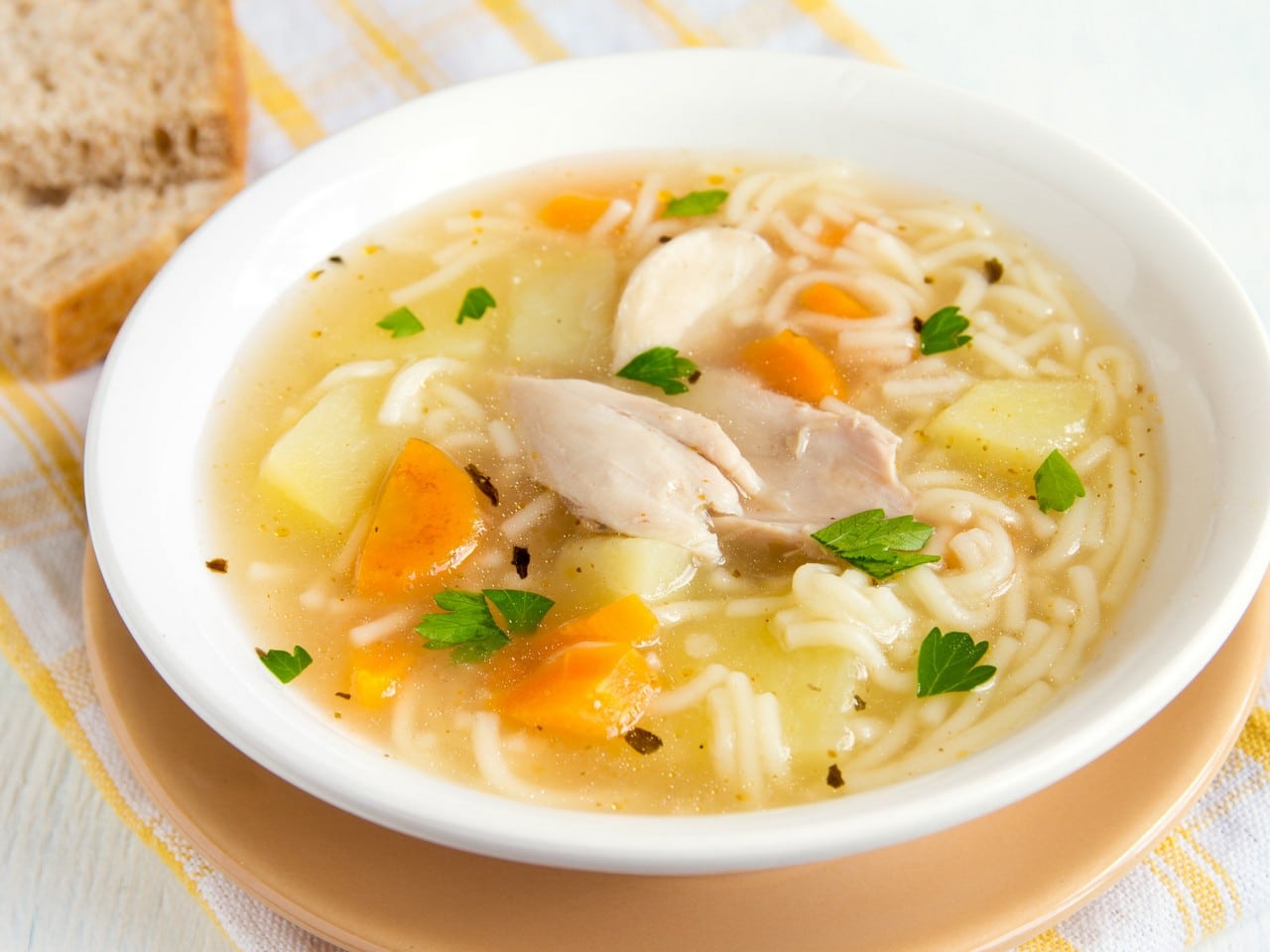 Sopa de pollo y fideos