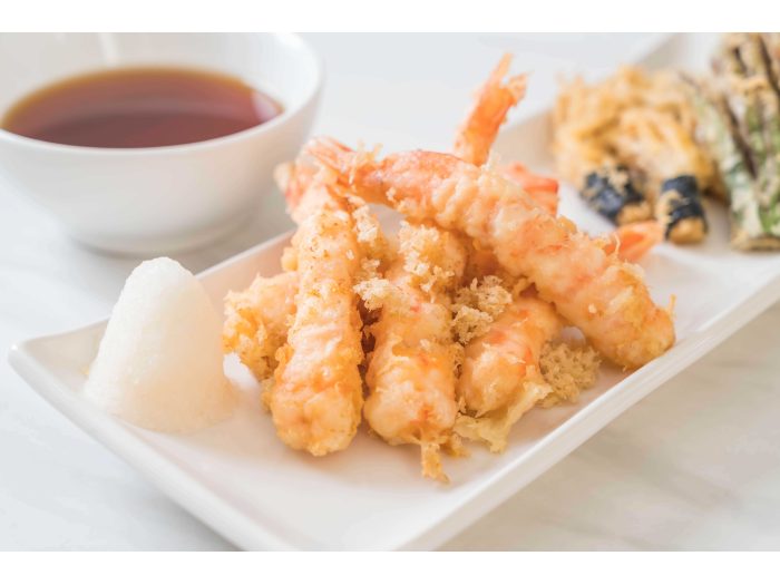 Gambones en tempura con salsa agridulce
