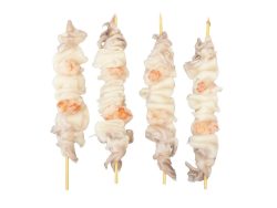 BROCHETA DE CALAMAR PATAGONICO LIMPIO Y COLA DE GAMBON DESVENADA 110 G APROX.
